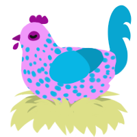 cotton candy, a lavender and cerulean chicken with a speckle pattern