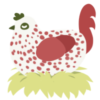 reverse shroom, a white and red chicken with a speckle pattern