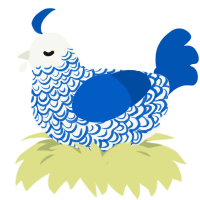 Blue Cheese, a white and ultramarine chicken with a double-lace pattern