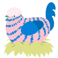 Candi Jr, a rose and sapphire chicken with a bar pattern