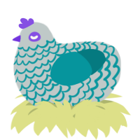 A silver and teal chicken with a lace pattern