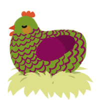 A chartreuse and wine chicken with a lace pattern