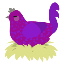A plum and violet chicken with a speckle pattern