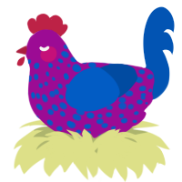 A plum and ultramarine chicken with a speckle pattern
