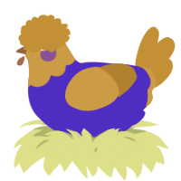 A indigo and gold chicken with a head pattern
