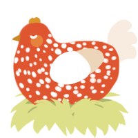 A vermilion and cream chicken with a speckle pattern