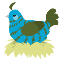 A cerulean and olive chicken with a bar pattern