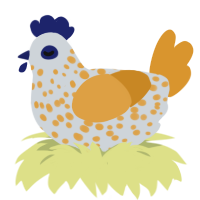 Kaiden, a mist and orange chicken with a speckle pattern