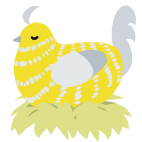 A yellow and mist chicken with a bar pattern