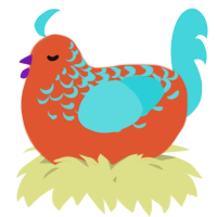 A vermilion and aqua chicken with a half-lace pattern