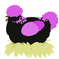 A black and orchid chicken with a neck-speckle pattern