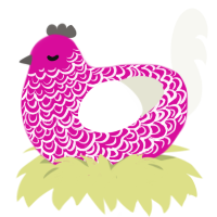 A fuchsia and white chicken with a double-lace pattern