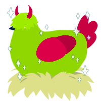 Raspberry Matcha, a chartreuse and maroon chicken