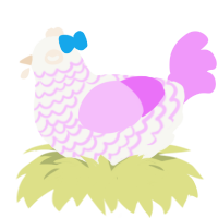 Melodie, a white and lavender chicken with a lace pattern