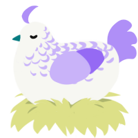A white and lilac chicken with a half-lace pattern