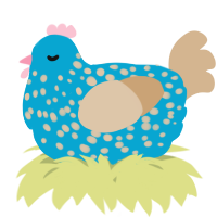 A cerulean and beige chicken with a speckle pattern