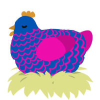 A ultramarine and fuchsia chicken with a lace pattern