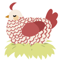 A cream and red chicken with a lace pattern