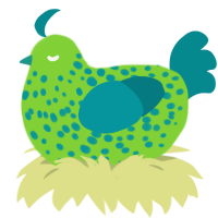 A grass and teal chicken with a speckle pattern