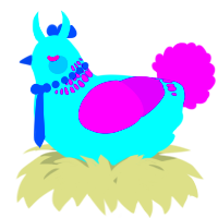 A aqua and amethyst chicken with a neck-band pattern