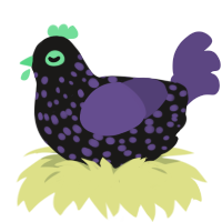 A sable and overcast chicken with a speckle pattern