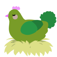 A chartreuse and viridian chicken