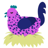 IF, a orchid and navy chicken with a speckle pattern