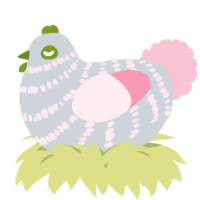 A mist and rose chicken with a bar pattern