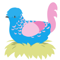 Flip, a sky and pink chicken with a half-lace pattern