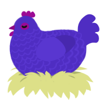 Purble, a indigo chicken with a lace pattern