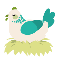 A cream and turquoise chicken with a neck-speckle pattern