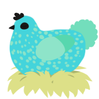 A aqua and mint chicken with a speckle pattern
