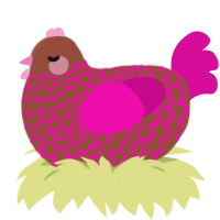 A russet and fuchsia chicken with a lace pattern