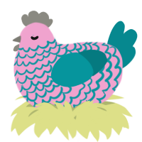 A pink and teal chicken with a lace pattern