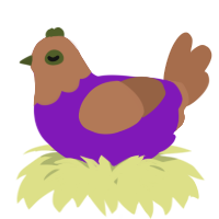 A violet and brown chicken with a head pattern