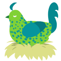 Bacteriophage, a grass and teal chicken with a speckle pattern