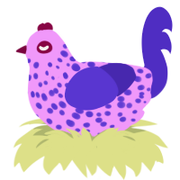 A lavender and indigo chicken with a speckle pattern
