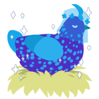 A indigo and sky chicken with a speckle pattern