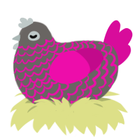 Marker Sniffer, a grey and fuchsia chicken with a lace pattern