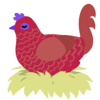 A crimson and red chicken with a lace pattern