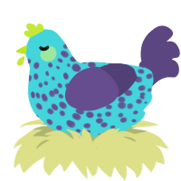 A aqua and overcast chicken with a speckle pattern