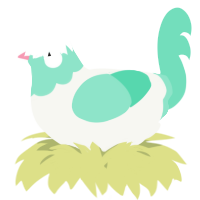 A white and mint chicken with a head pattern
