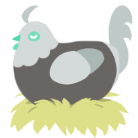 A grey and silver chicken with a head pattern