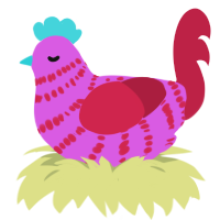 Crime, a orchid and crimson chicken with a bar pattern