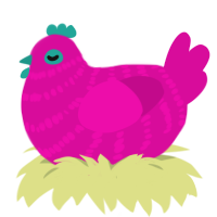 A fuchsia chicken with a bar pattern