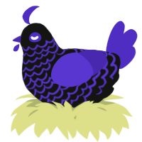 A black and indigo chicken with a lace pattern