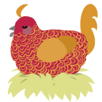 A crimson and orange chicken with a double-lace pattern