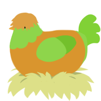 A orange and grass chicken with a head pattern