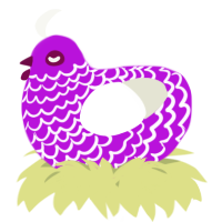 A amethyst and white chicken with a lace pattern