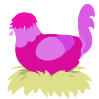 A fuchsia and orchid chicken with a head pattern